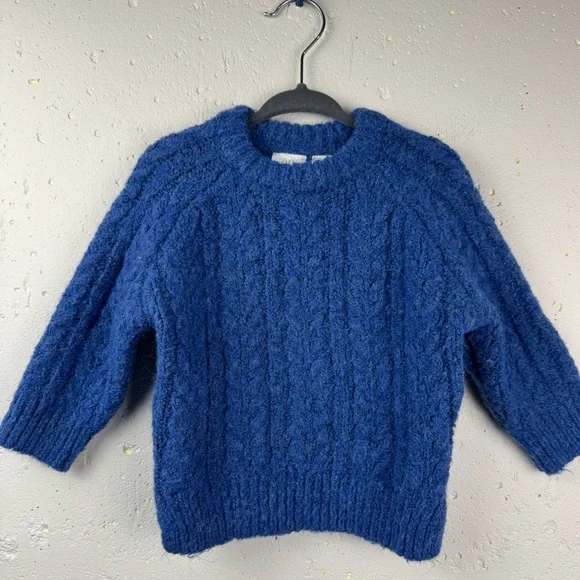 Zara Baby Boy Chunky Cable Knit Crew Neck Fisherman Sweater Blue 9-12 Month - Picture 2 of 8